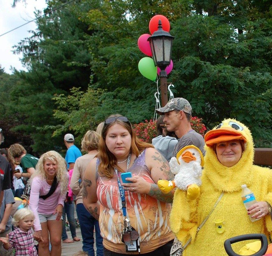 “Daisy Duck,” aka Wurtsboro’s Mickey Maher, is retiring to be with her great grandkids after 14 years of helping out at the annual duck races in Jeffersonville, NY. I’m at a loss for words.